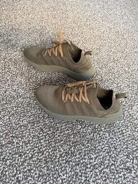 REI Olive Green Knit Athletic Sneakers with Tan Laces